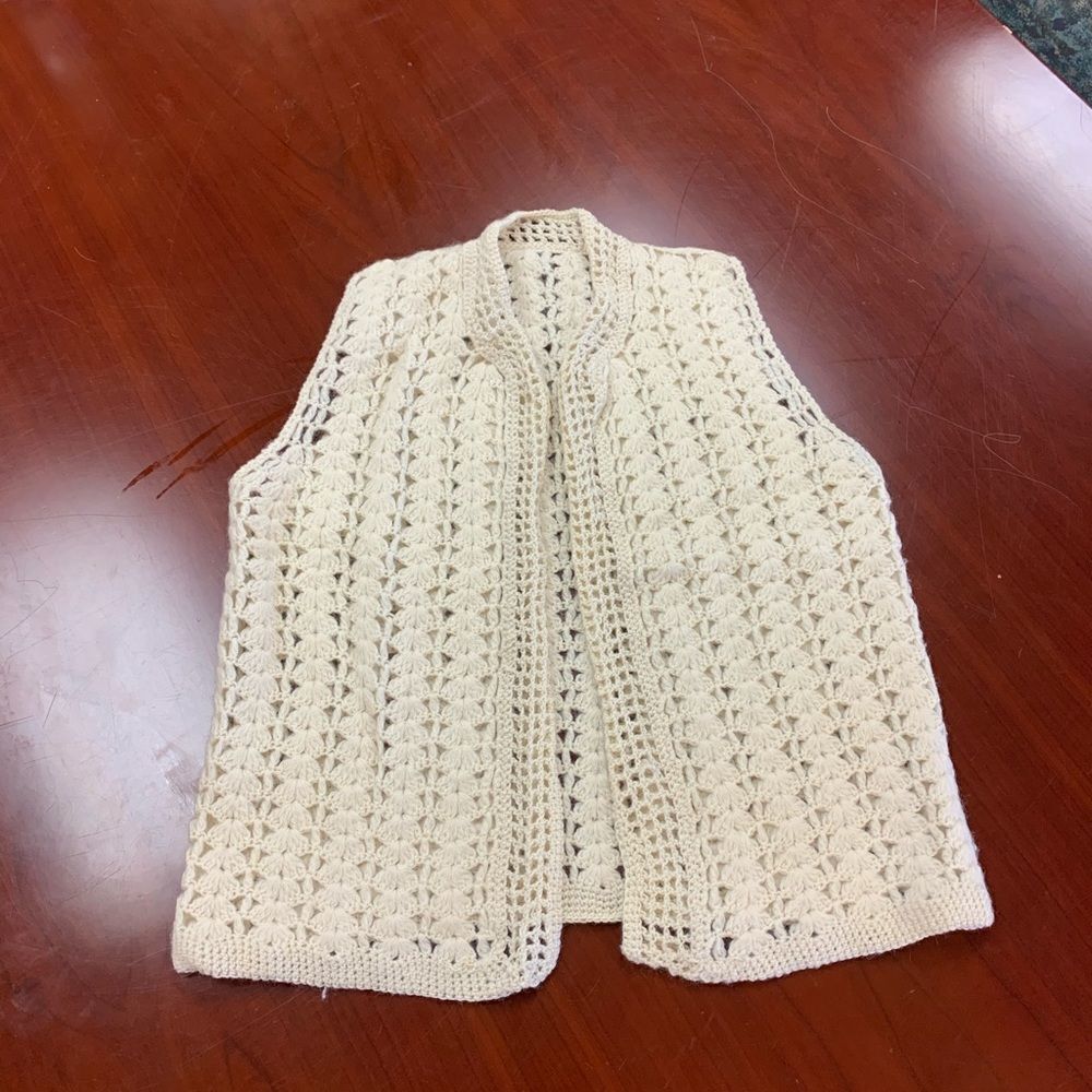 Vintage Cream Hand Knit Vest sz M